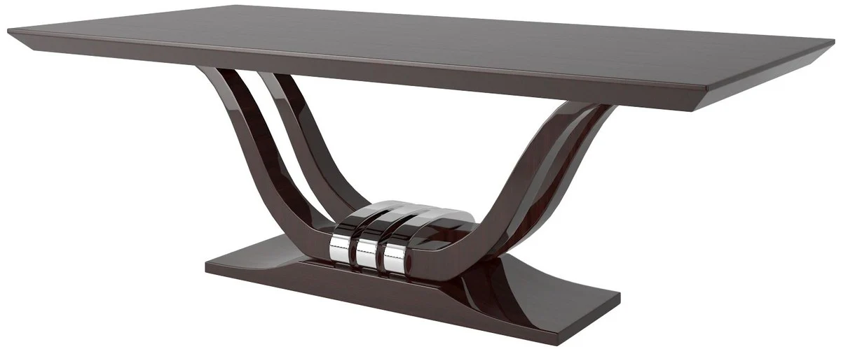 Casa Padrino mesa de comedor de lujo marr¨®n oscuro / plata 220 x 110 x A. 77 cm - Mesa de comedor noble - Mesa de cocina de madera maciza - Muebles de comedor de lujo