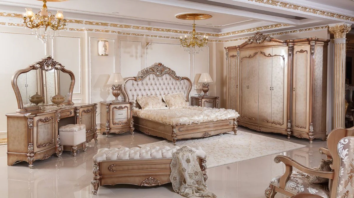 Casa Padrino armario de dormitorio barroco de lujo cobre / plata - Magn¨ªfico guardarropa de madera maciza con 6 puertas - Muebles de dormitorio y hotel barroco - Noble y Magn¨ªfico