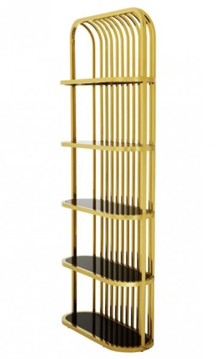 Casa Padrino luxury shelving cabinet gold with black glass - Luxury Collection