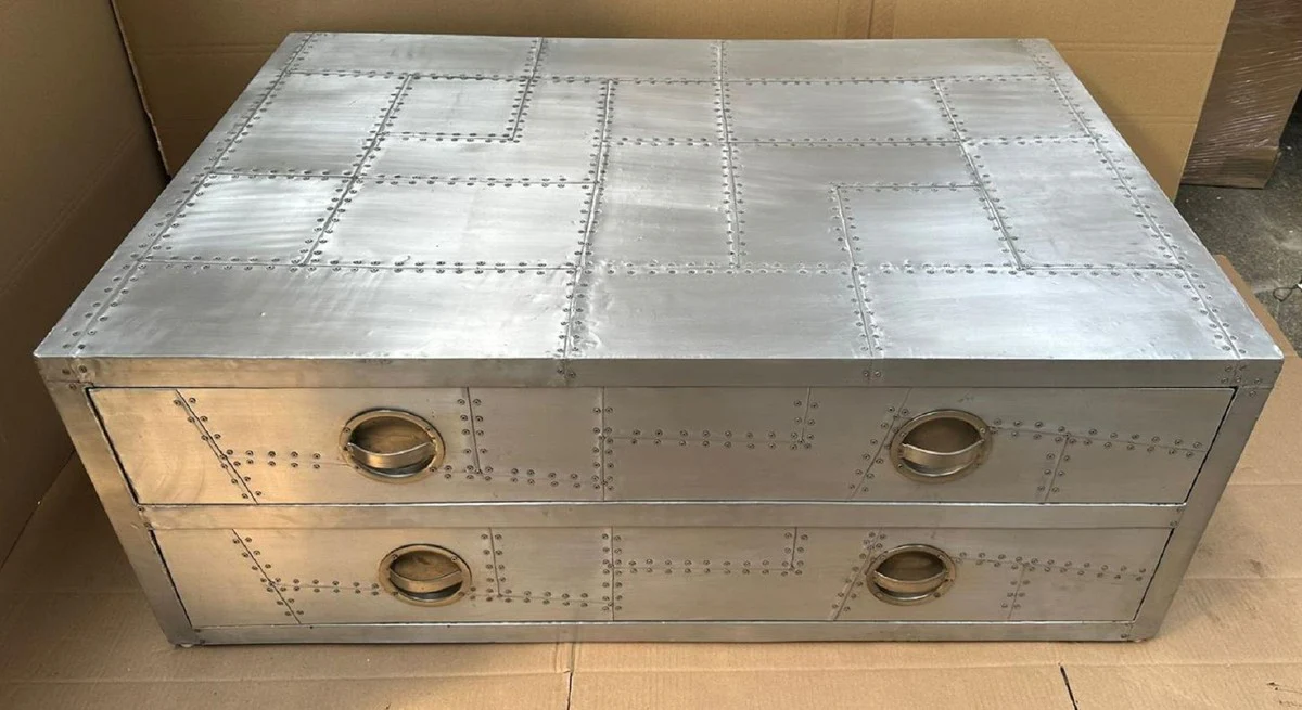 Casa Padrino mesa de centro de aviador de avi¨®n de aluminio plata 120 cm - Muebles de aviador de avi¨®n de aluminio