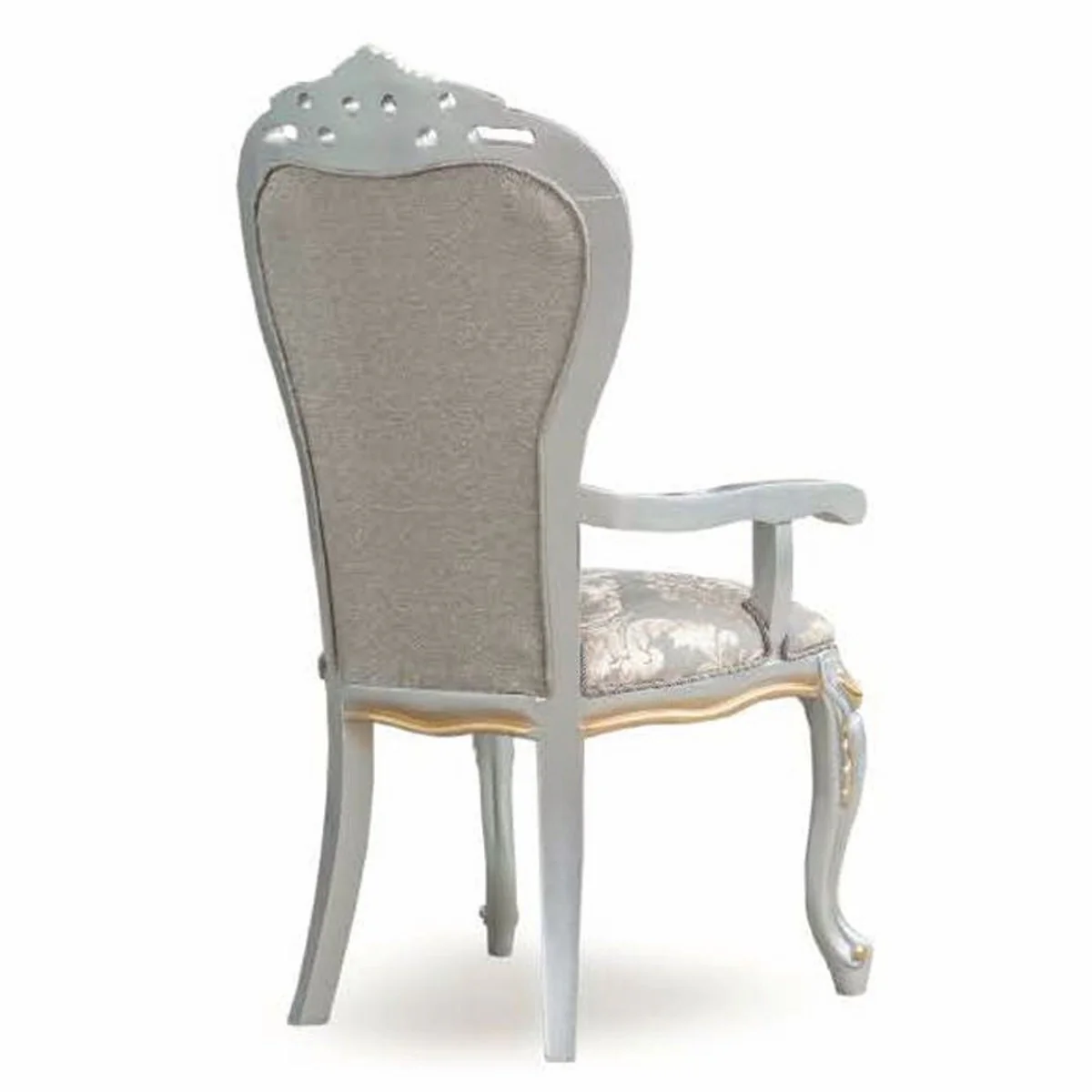 Casa Padrino Conjunto de Comedor Barroco de Lujo Gris / Plata / Oro - 1 Mesa de Comedor y 8 Sillas