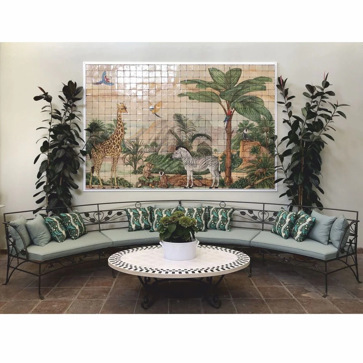 Casa Padrino Sof¨¢ Art Nouveau de Lujo Negro / Gris 435 cm - Sof¨¢ para Hotel y Jard¨ªn