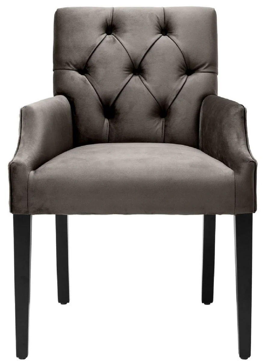 Casa Padrino silla de comedor de lujo con reposabrazos gris / negro 63 x 65 x A. 90 cm - Silla de Cocina Chesterfield con Terciopelo Fino - Muebles de Comedor de Lujo