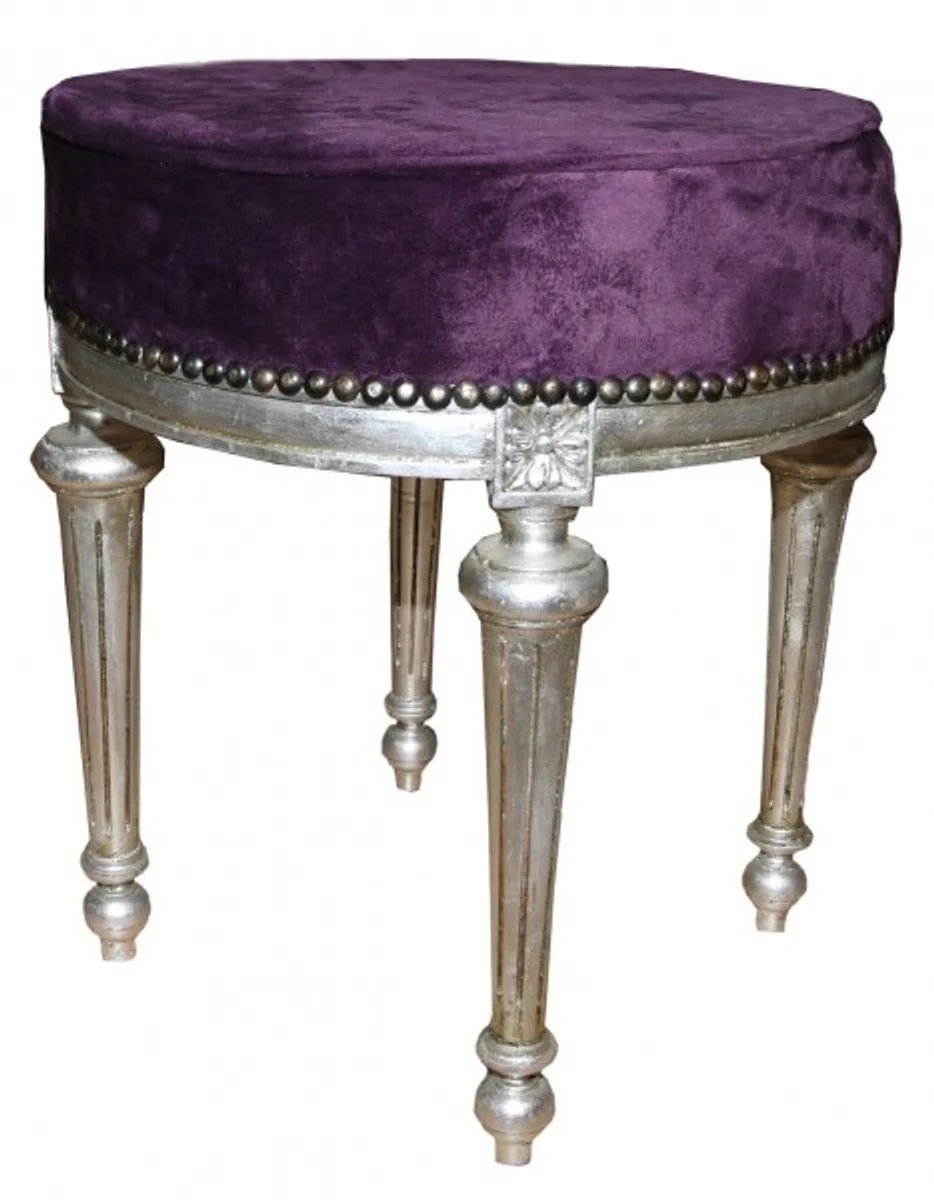 Casa Padrino barroco de heces / taburete redondo p¨²rpura / plata