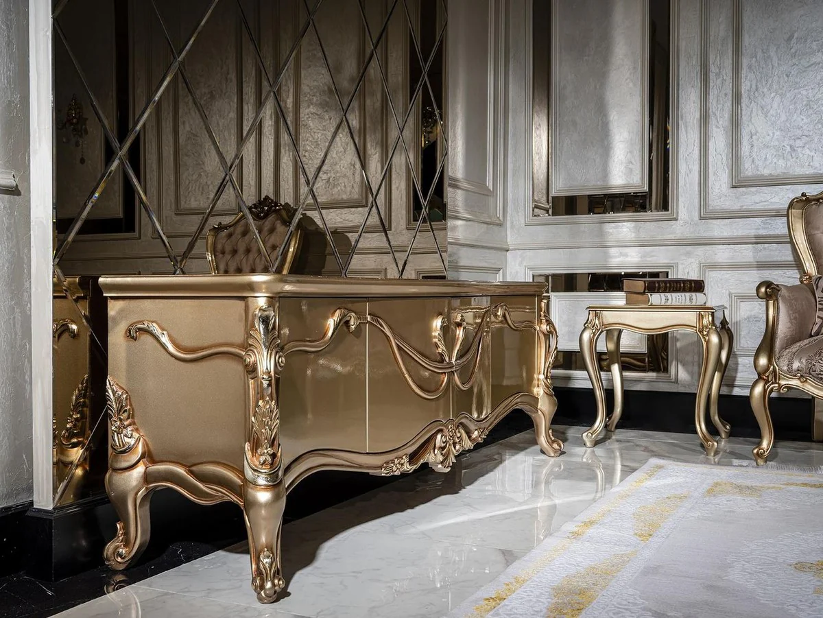 Casa Padrino armario de TV barroco de lujo white / gold - Magnífico aparador de salón con 4 puertas - Muebles de salón barrocos