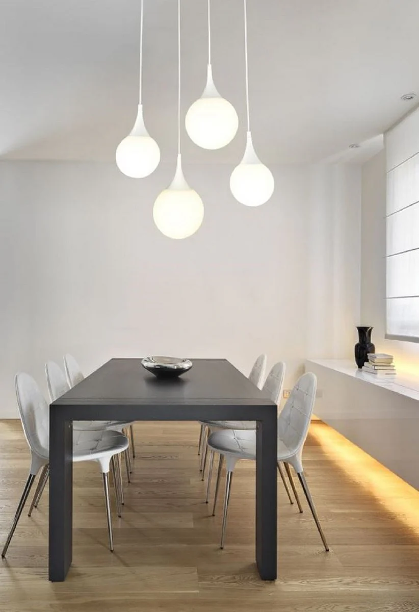 Casa Padrino lámpara de suspensión LED plata / blanco Ø 52,5 x H. 150 cm - Lámpara Colgante con Pantallas de Vidrio Esmerilado