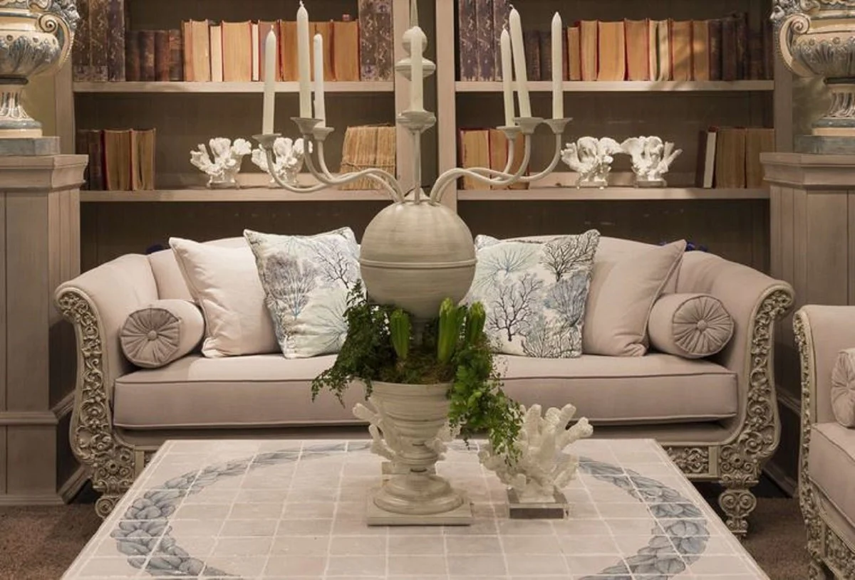 Casa Padrino sofá barroco de lujo gris claro / gris 220 x 100 x A. 80 cm - Sofá de hierro forjado forjado a mano con cojines - Sofá de Salón - Sofá de Jardín - Sofá de Patio - Muebles Barrocos