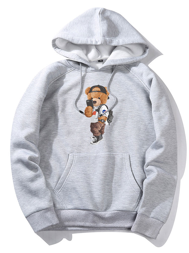 Selfie Bear Print Hoodie