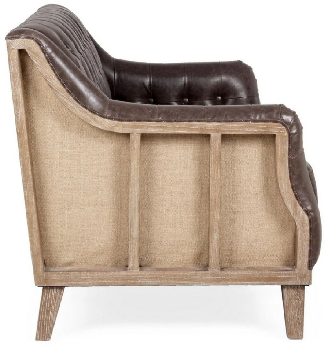 Casa Padrino sof¨¢ Chesterfield de lujo en cuero artificial marr¨®n oscuro / natural 140 x 85 x A. 85 cm - Sof¨¢ de sal¨®n - Muebles de sal¨®n - Muebles Chesterfield - Muebles de lujo