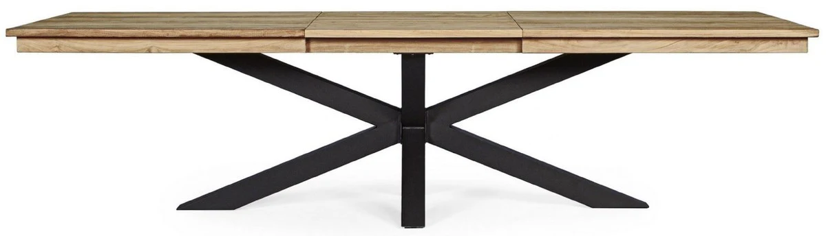 Casa Padrino mesa de jard¨ªn de lujo natural / negro 220-300 x 100 x A. 78 cm - Mesa de comedor de jard¨ªn extensible con tablero de teca y patas de aluminio - Muebles de jard¨ªn y terraza de lujo