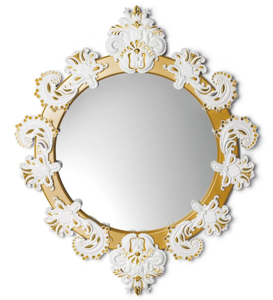 Casa Padrino Designer Wall Mirror Gold / White 72 x H. 90 cm - Luxury Mirror with Handmade Porcelain Decoration made of the finest Spanish Porcelain