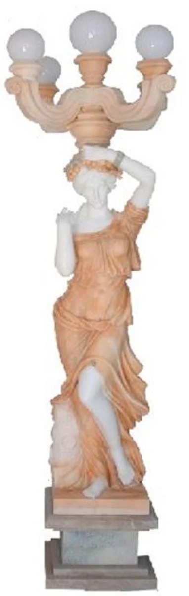 Casa Padrino lámpara de pie de exterior de mármol Art Nouveau de lujo escultura señora beige / blanco A. 240 cm - Lámpara de jardín y terraza resistente a la intemperie - Accesorios de decoración