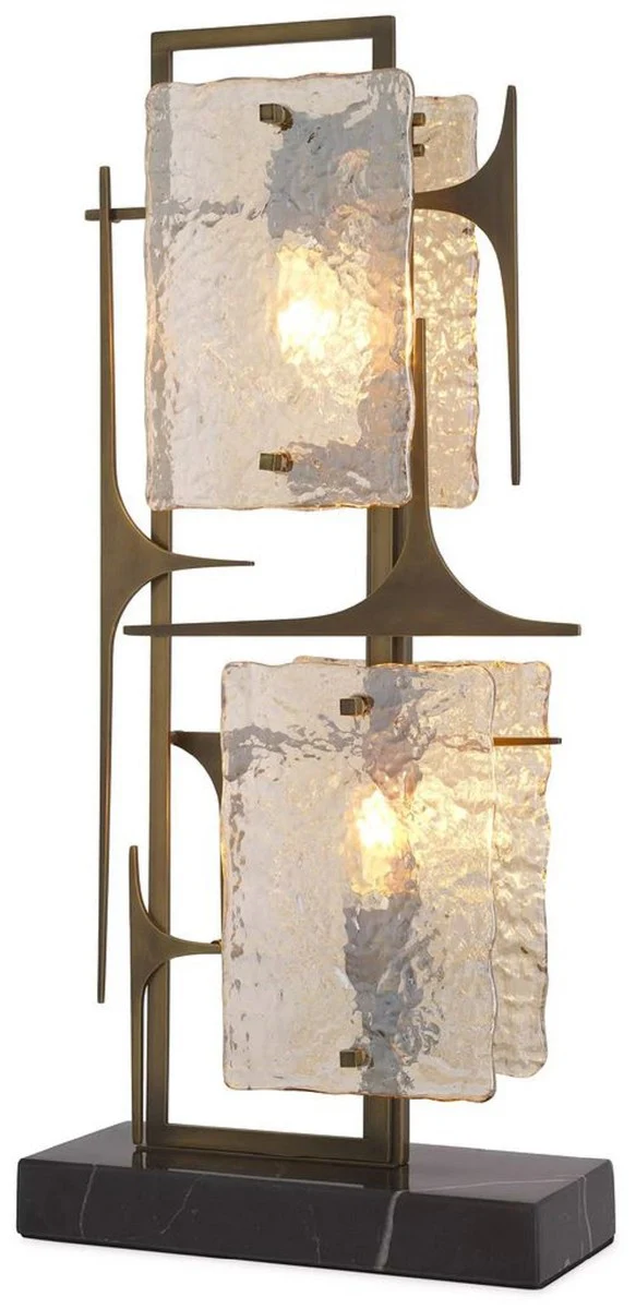 Casa Padrino lámpara de mesa de lujo latón antiguo / negro 32,5 x 15 x A. 72 cm - Elegante lámpara de escritorio con base de mármol y pantallas de vidrio - Iluminación de lujo - Muebles de lujo