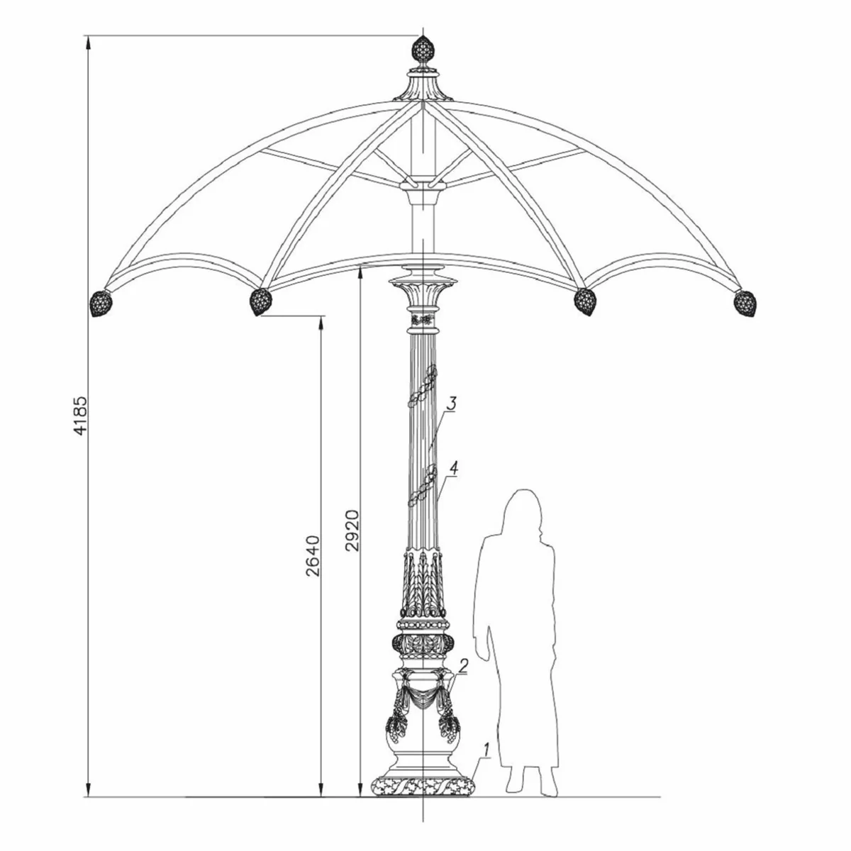 Casa Padrino sombrilla decorativa de jard¨ªn barroco negro / rojo burdeos ? 350 x A. 418,5 cm