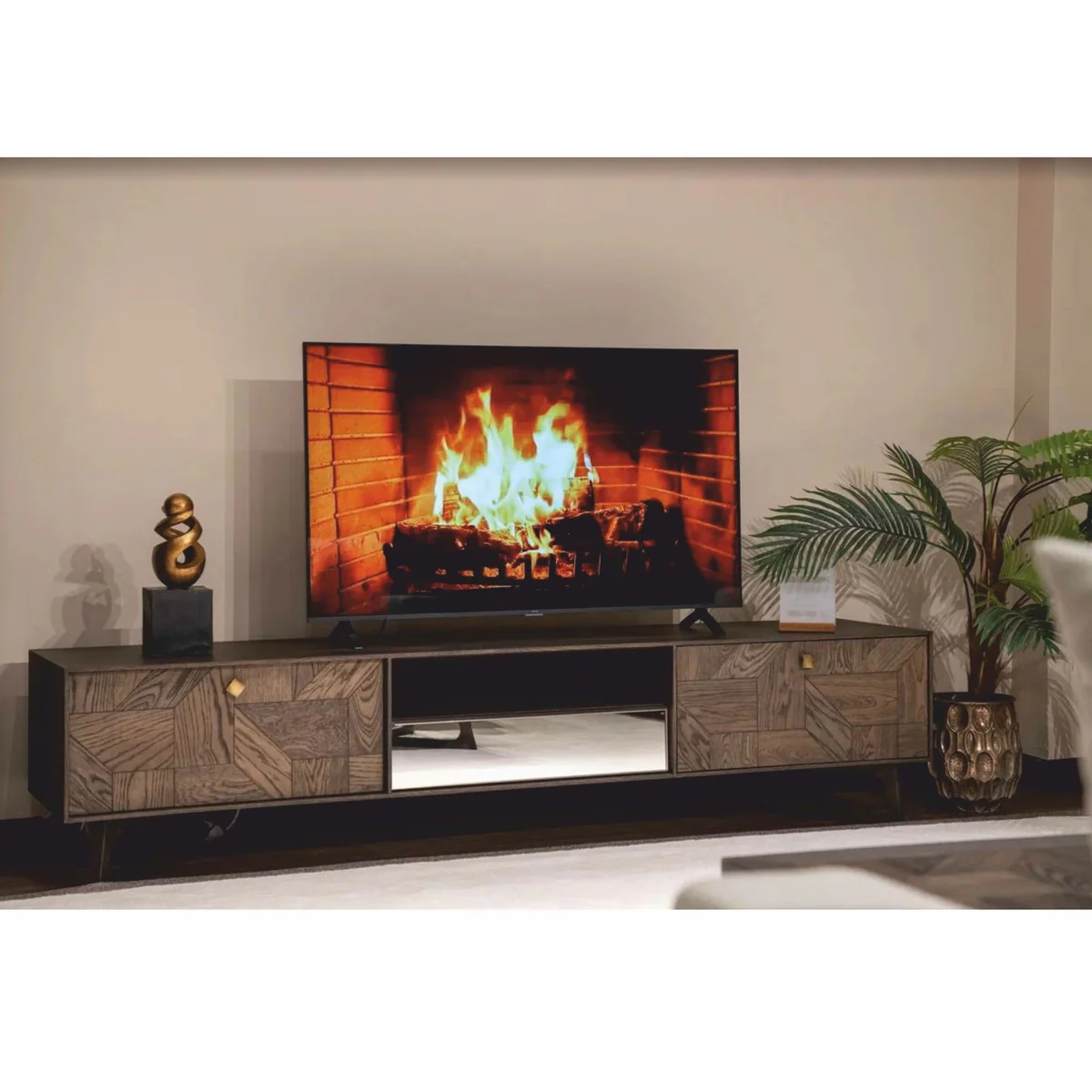 Casa Padrino gabinete de TV de lujo con 3 cajones marrón / latón 230 cm - Muebles de salón y hotel