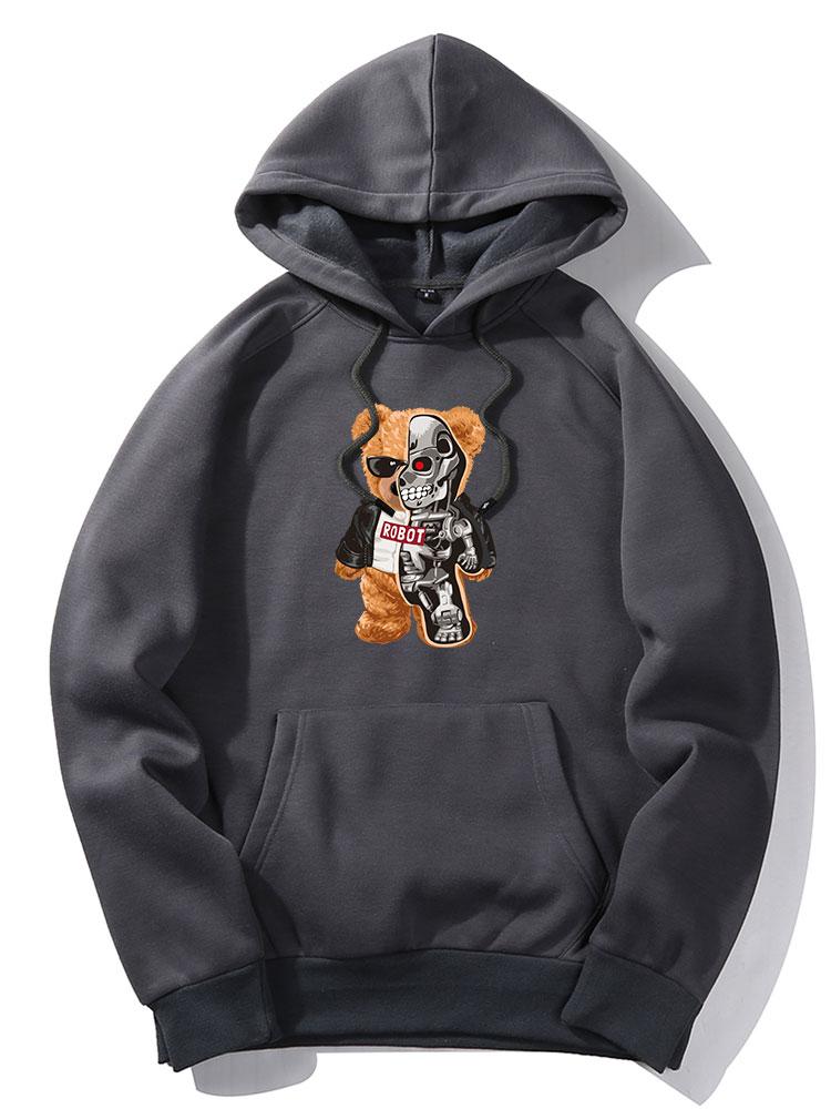 Robotic Bear Print Hoodie