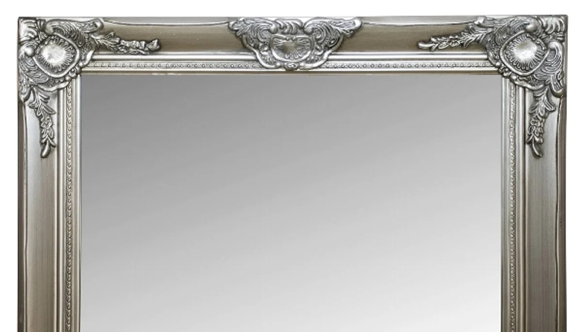 Casa Padrino espejo / espejo de pared barroco con marco de madera color plata 60 x H. 150 cm - Muebles Barrocos