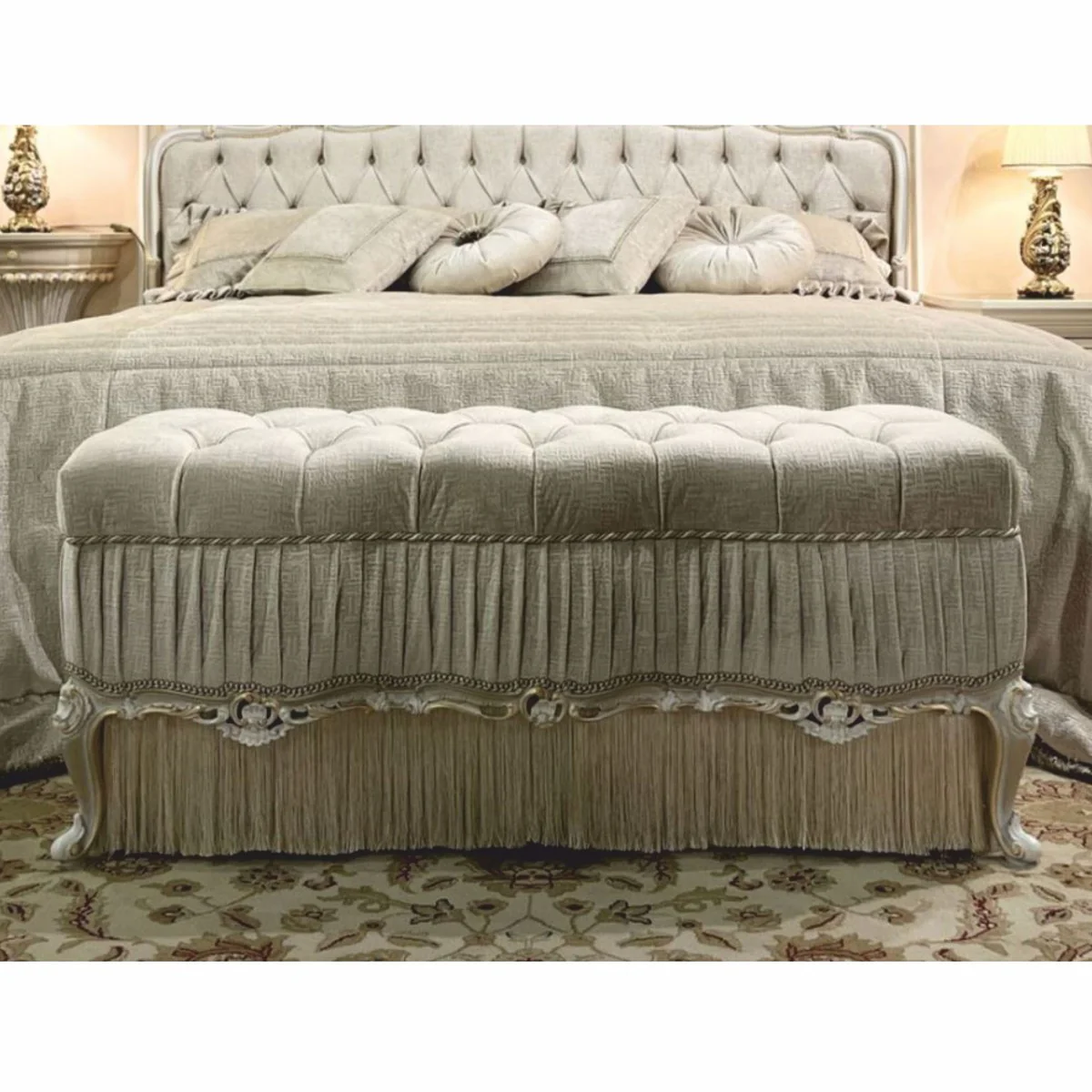 Casa Padrino banco barroco de lujo blanco / oro 132 cm - Muebles barrocos - Hecho en Italia