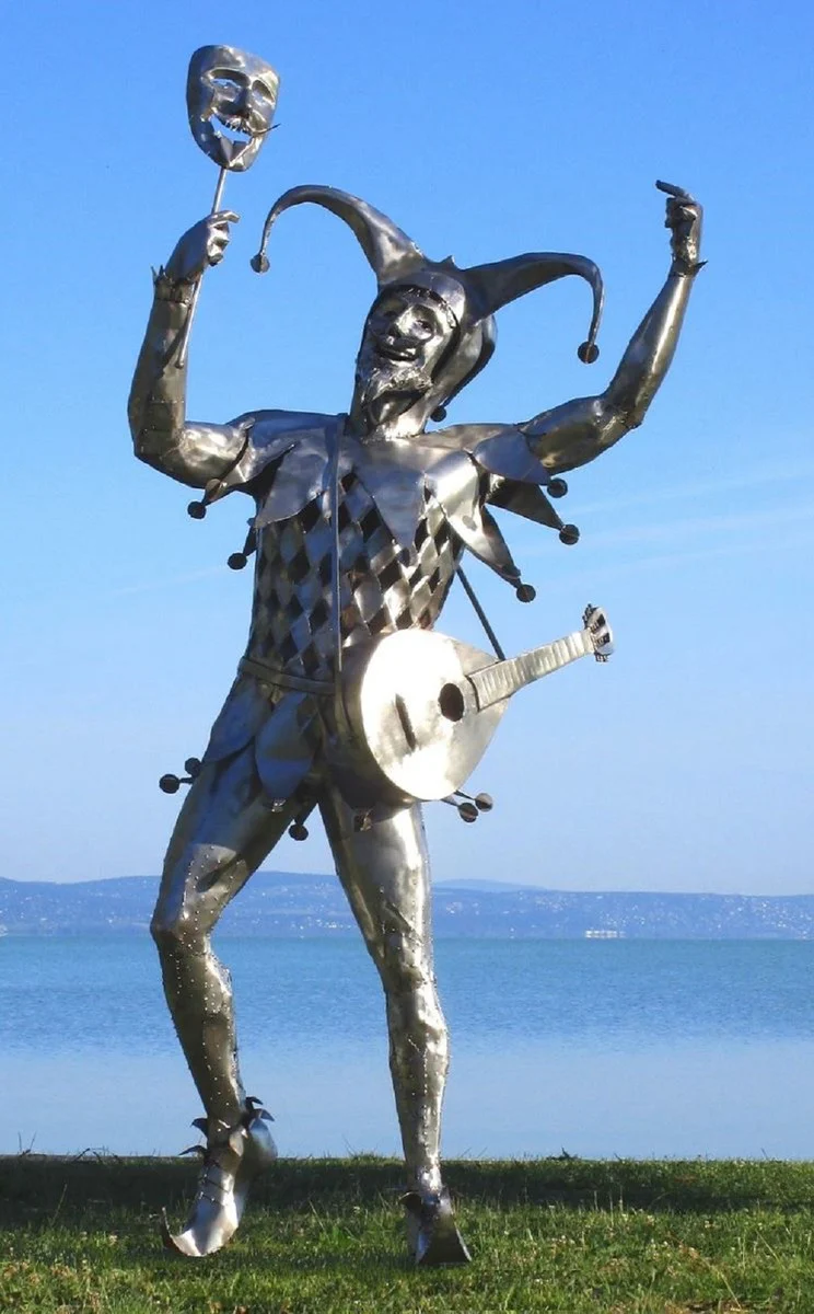 Casa Padrino escultura de buf¨®n decorativa de lujo plata 101 x 85 x A. 212 cm - Figura de buf¨®n decorativa de jard¨ªn - Escultura de acero inoxidable - Esculturas de jard¨ªn - Esculturas de metal