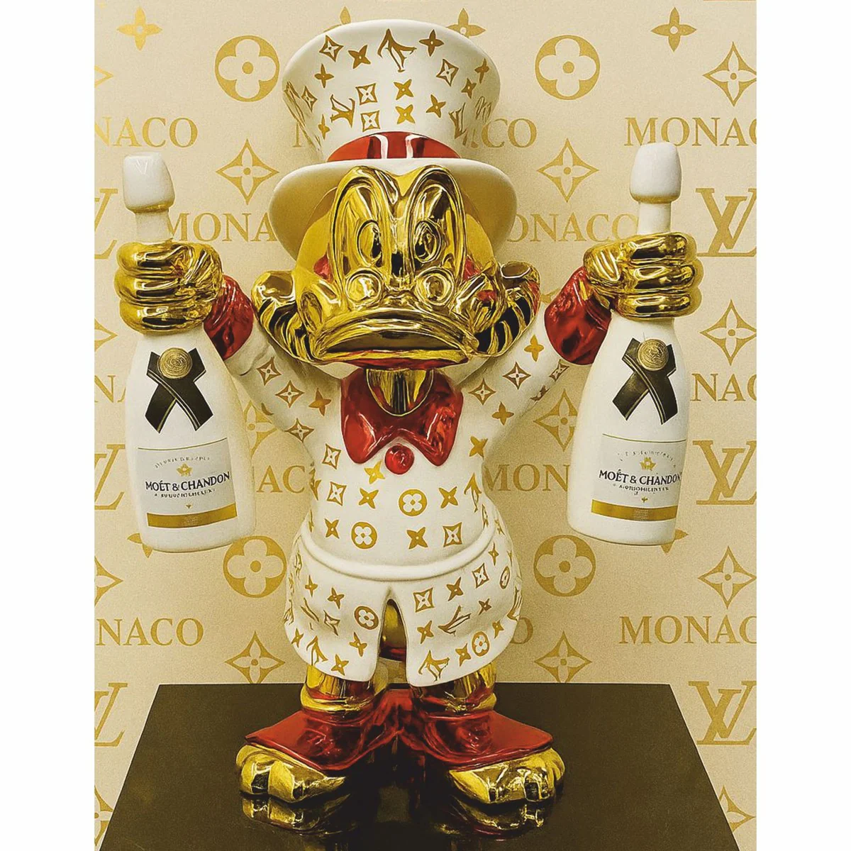 Casa Padrino Figura Decorativa Pato Oro / Blanco / Rojo - A. 45 cm - Escultura Decorativa