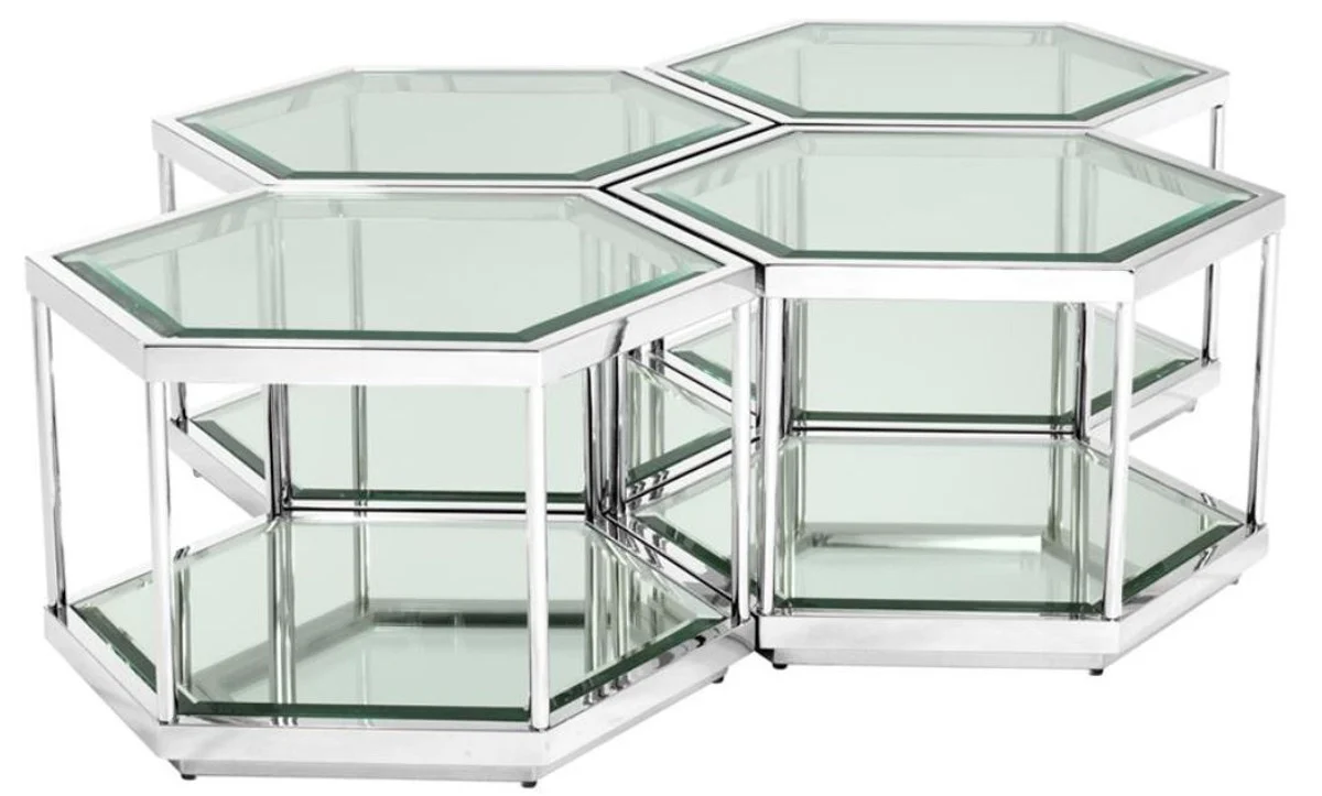 Casa Padrino mesa de centro / mesa de estar de lujo conjunto de 4 plata 60 x 52 x H. 36 cm - Muebles de Sala