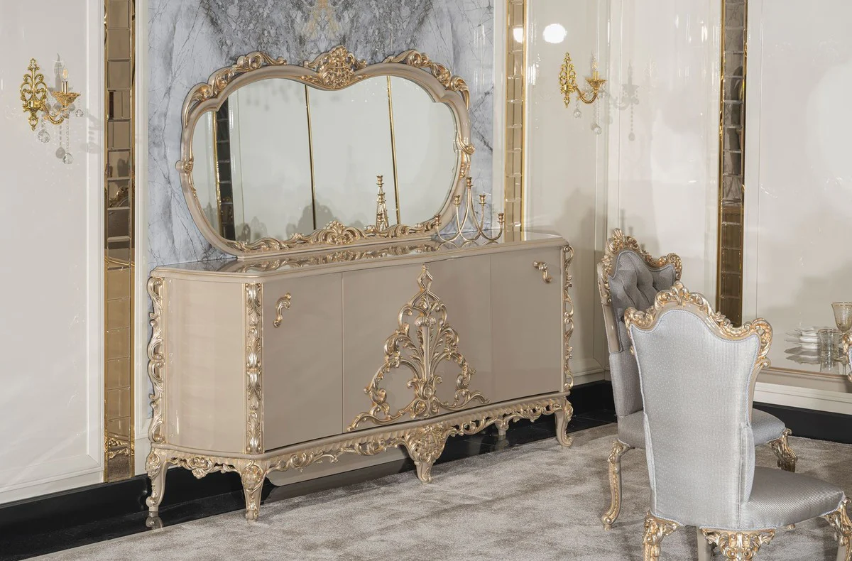 Casa Padrino aparador barroco de lujo con espejo gris / oro - Muebles de lujo en estilo barroco - Muebles barrocos - Interiores barrocos - Noble y Magnífico