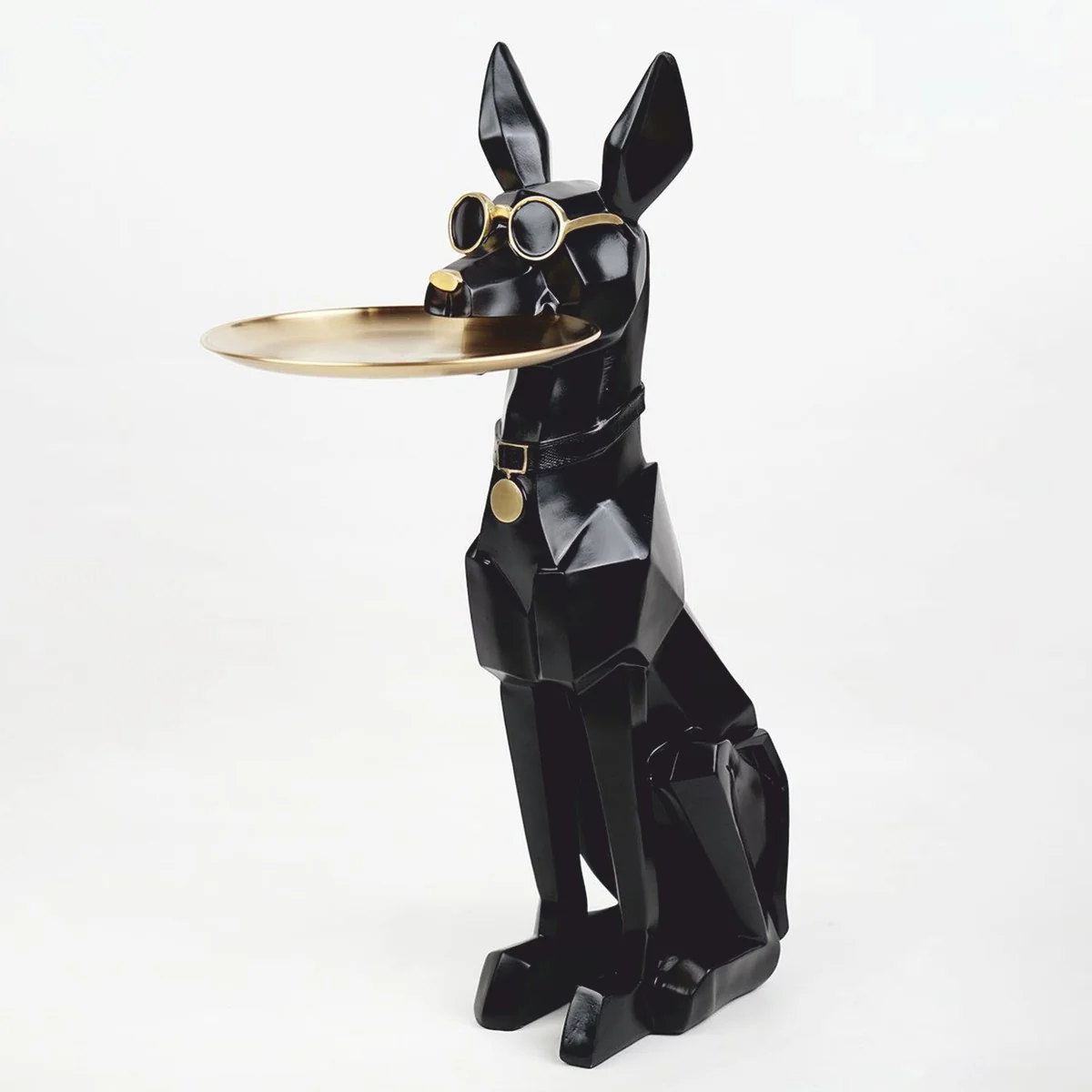Casa Padrino figura decorativa doberman con bandeja negro / oro A. 77 cm - Escultura decorativa