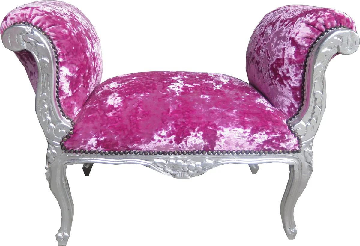 Casa Padrino Tabouret de bar baroque Pink Velour / Silver - Banquette - Mobilier d'¨¦poque