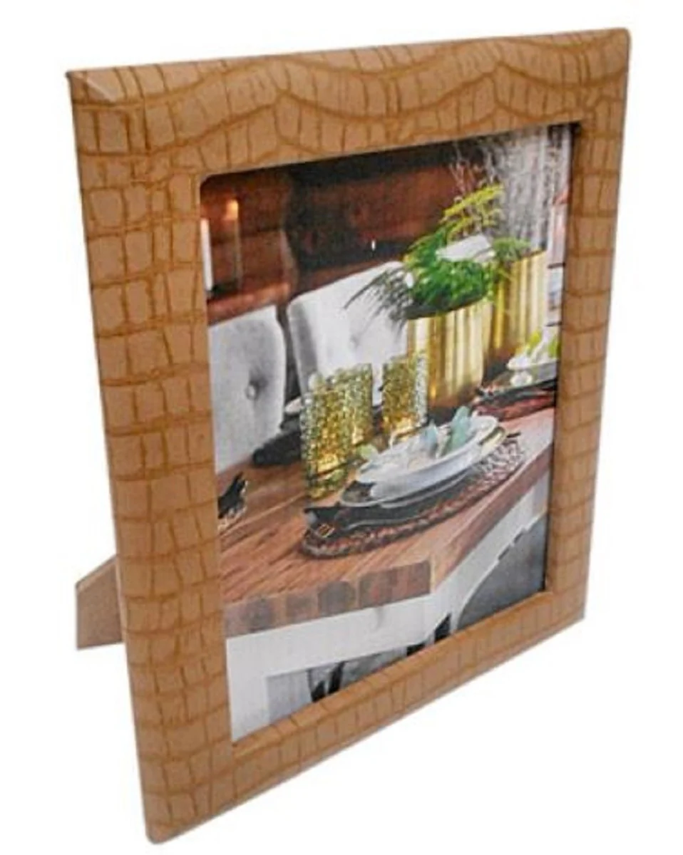 Casa Padrino marco de fotos de cuero de lujo marrón claro 16,5 x 4 x H. 22 cm - Marco de Fotos Decorativo en Apariencia de Cocodrilo