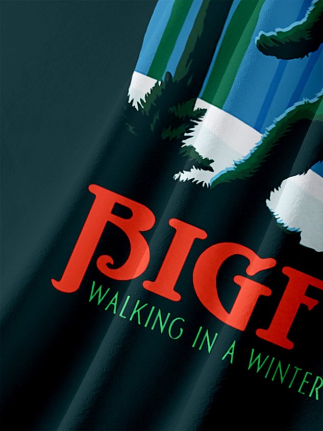 Christmas Big Foot Chest Pocket Short Sleeve Casual Shirt