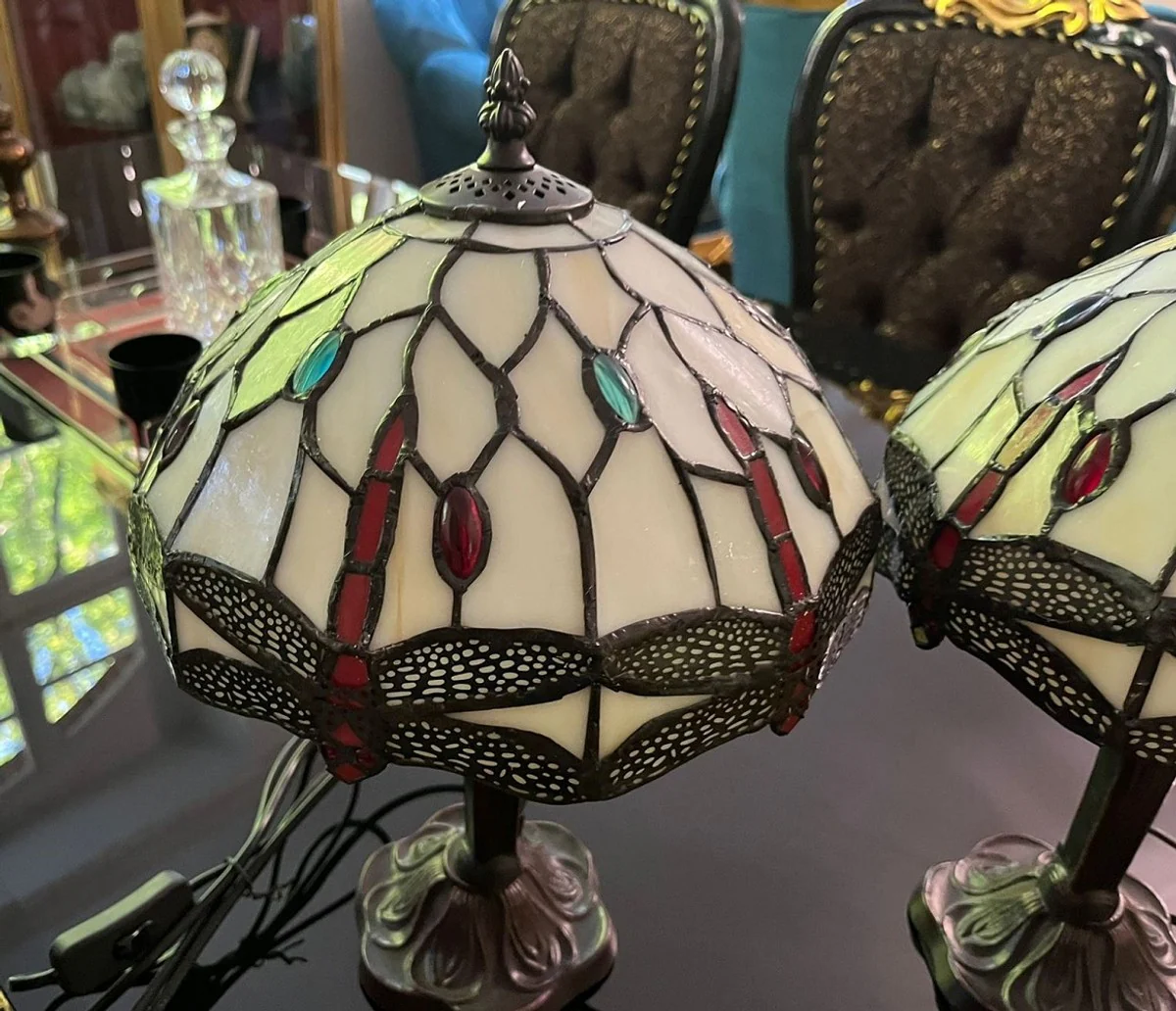 Casa Padrino conjunto de lámparas de mesa Tiffany de lujo multicolor Ø 25 x A. 40 cm - Lámparas de escritorio Tiffany - Luces decorativas para salón - Luces decorativas de escritorio