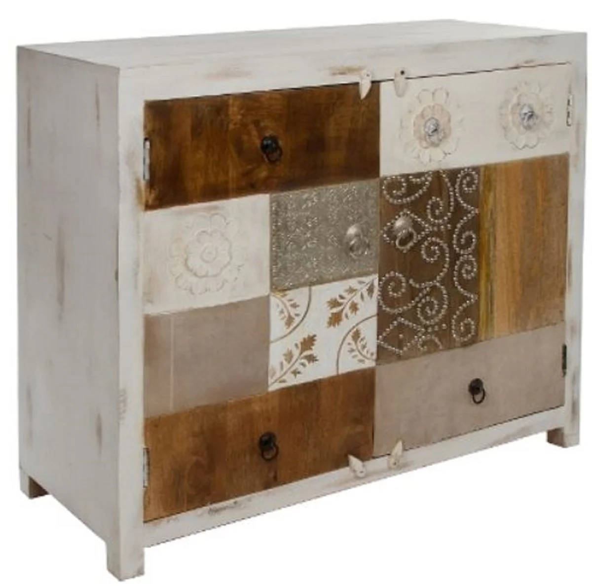 Casa Padrino c¨®moda de estilo campestre con 2 puertas blanco / multicolor 100 x 40 x H. 90 cm - Muebles Shabby Chic