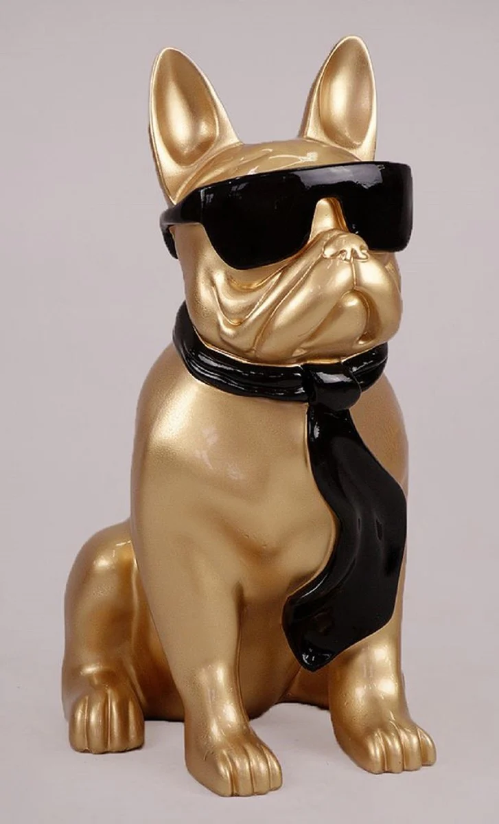 Casa Padrino figura decorativa de lujo perro bulldog oro / negro A. 65 cm - Escultura decorativa de resina - Decoraci¨®n sal¨®n - Figura animal decorativa de lujo