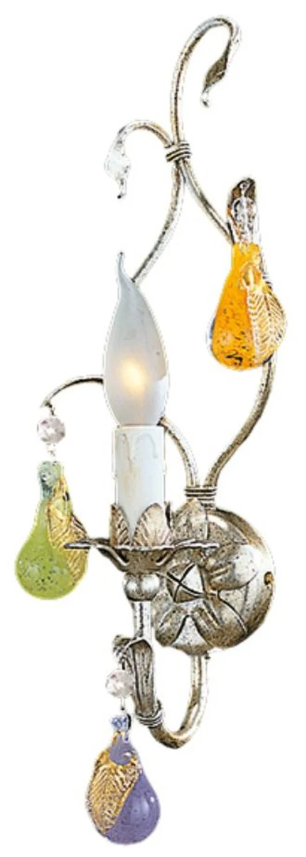 Casa Padrino lámpara de pared barroco de lujo plata con pátina / multicolor 16 x 13 x A. 42 cm - Elegante lámpara de pared de estilo barroco con fino cristal de Murano - Hecho en Italia