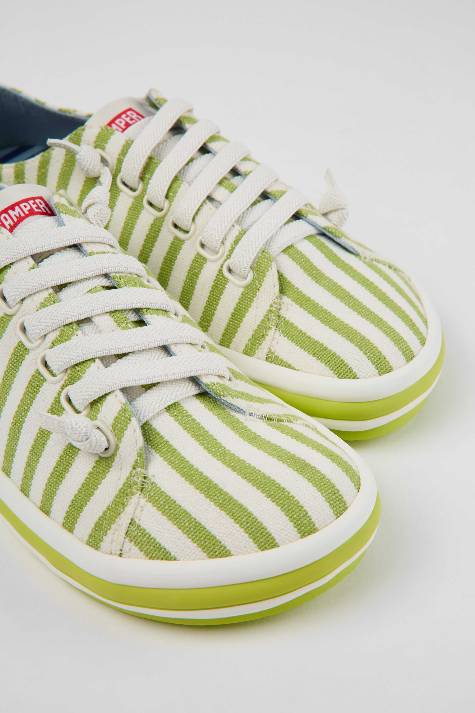 Peu Rambla - Green and white textile sneakers for women