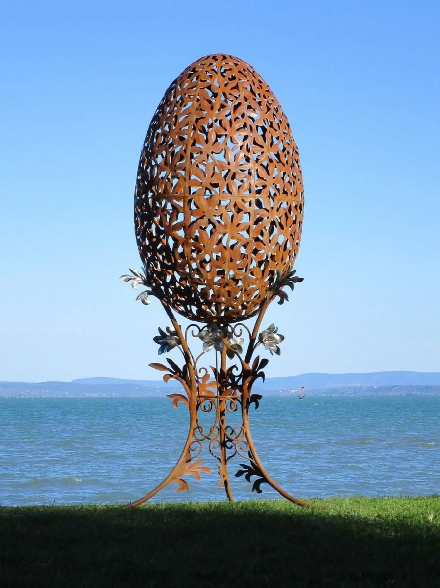 Casa Padrino escultura de jard¨ªn de acero XXL barroco de lujo huevo ¨®xido / plata 107 x 95 x A. 200 cm - Decoraci¨®n de jard¨ªn XXL enorme - Decoraci¨®n exterior - Accesorios de jard¨ªn