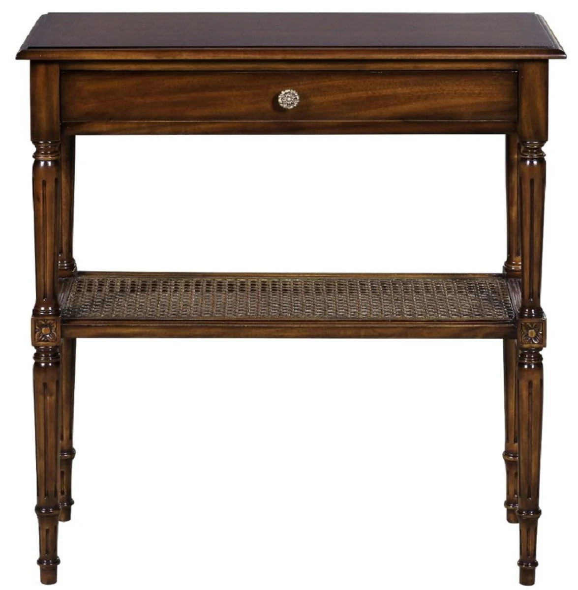 Casa Padrino mesita de noche Art Nouveau de lujo marr¨®n 71 x 28 x A. 76 cm - Elegante mesita de noche de madera maciza - Mesa auxiliar con caj¨®n y estante de rat¨¢n - Muebles de Dormitorio