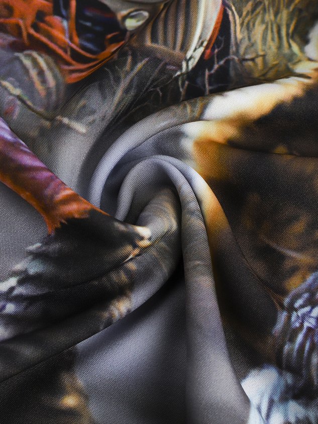 Men's Thanksgiving Turkey Print Casual Short Sleeve Hawaiian Shirt with Breast Pocket