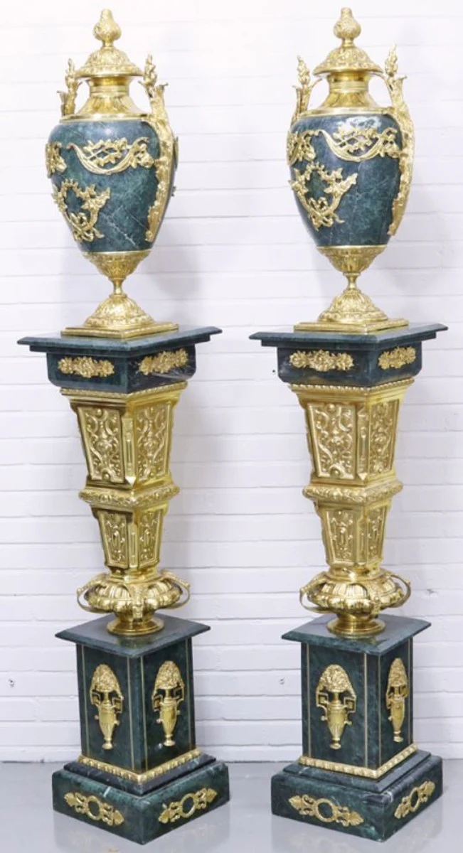 Casa Padrino baroque vases with marble pillars set blue / gold 30 x 30 x H. 180 cm - Noble & Sumptuous