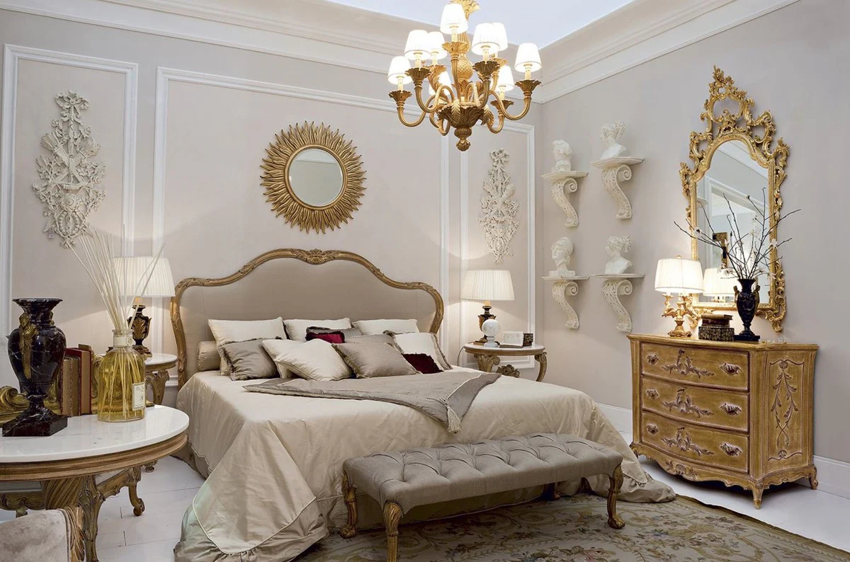 Casa Padrino araña de luces barroco de lujo oro antiguo / blanco Ø 86 x A. 82 cm - Magnífica araña de salón de estilo barroco - Calidad de lujo - Hecho en Italia