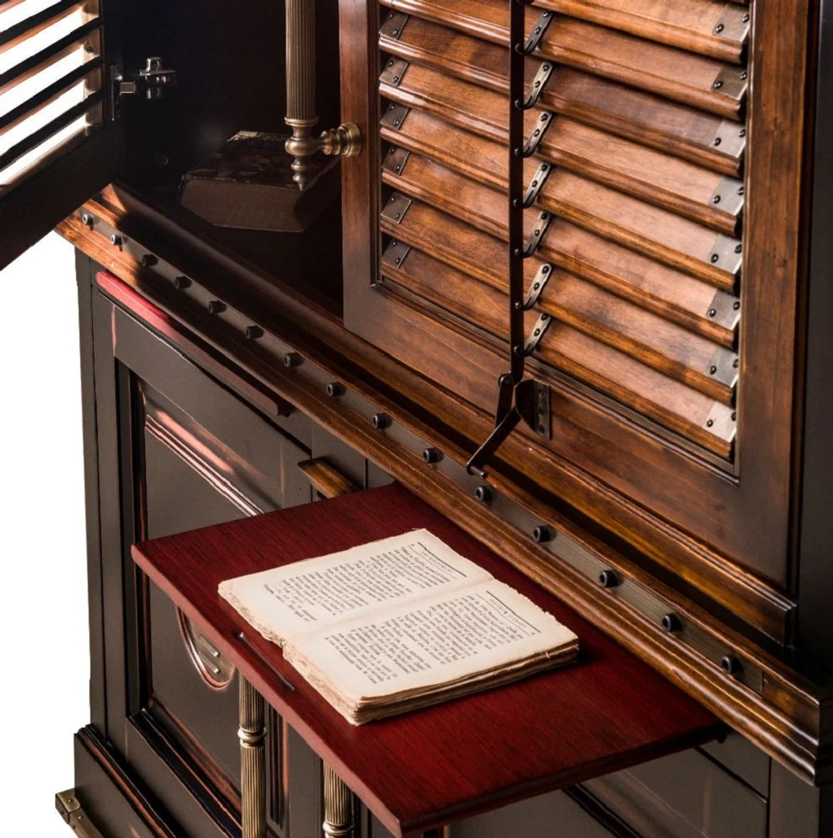 Casa Padrino armario de libros de estilo vintage de lujo marr¨®n / natural / negro 146,5 x 46 x A. 247 cm - Armario estanter¨ªa - Armario de sal¨®n - Armario de oficina - Muebles madera maciza de lujo