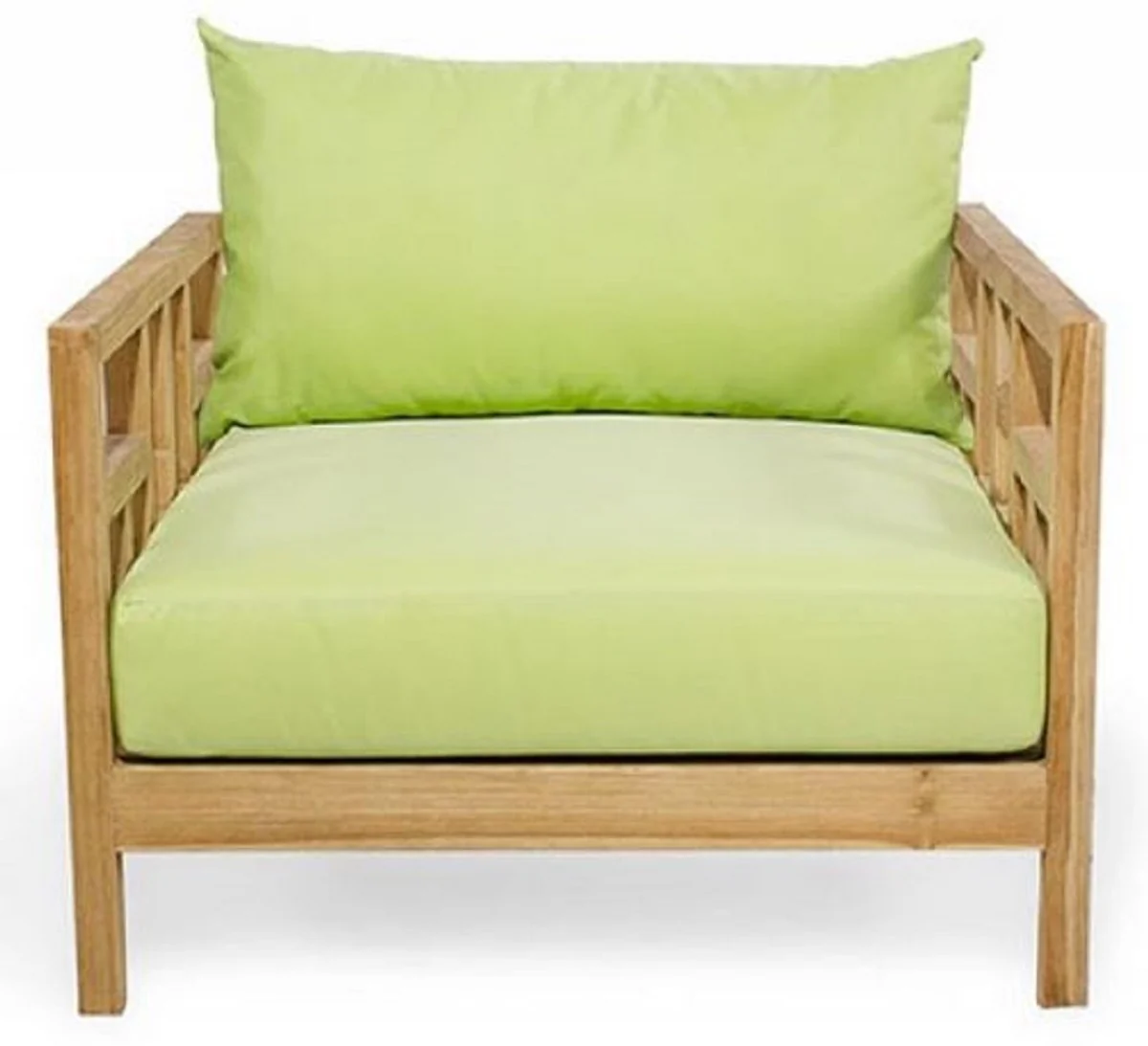 Casa Padrino sillón de jardín de lujo de madera maciza natural / verde claro 94 x 94 x A. 65 cm - Sillón de teca resistente a la intemperie con cojines - Muebles de Jardín y Terraza - Calidad de Lujo
