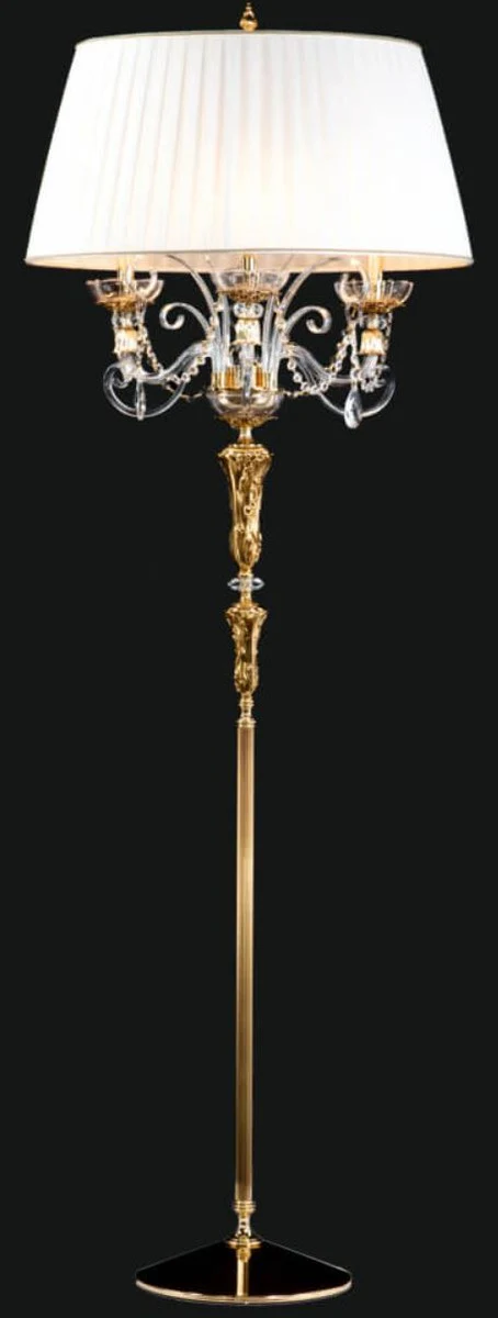 Casa Padrino lámpara de pie barroco de lujo oro / blanco Ø 65 x A. 185 cm - Elegante lámpara de pie de estilo barroco con cristal fino - Muebles Barrocos