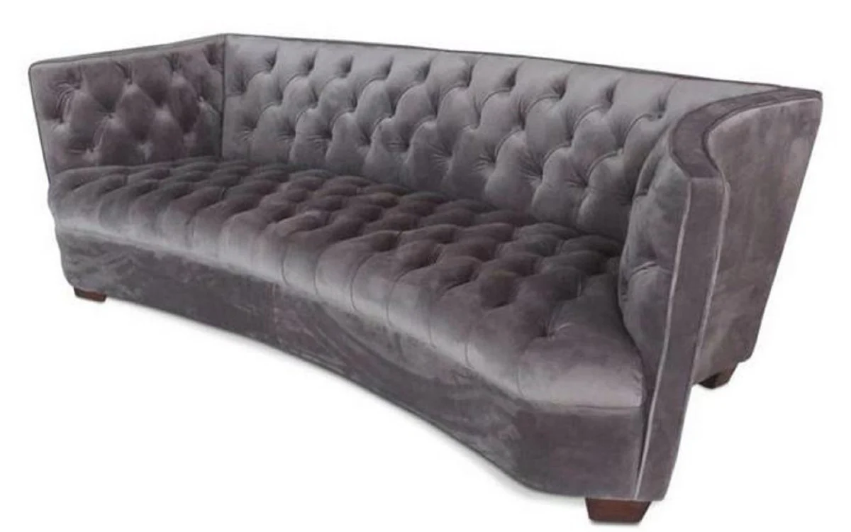 Casa Padrino Sof¨¢ de Terciopelo Chesterfield de Lujo Gris / Marr¨®n 221 x 99 x H. 72 cm - Muebles Chesterfield