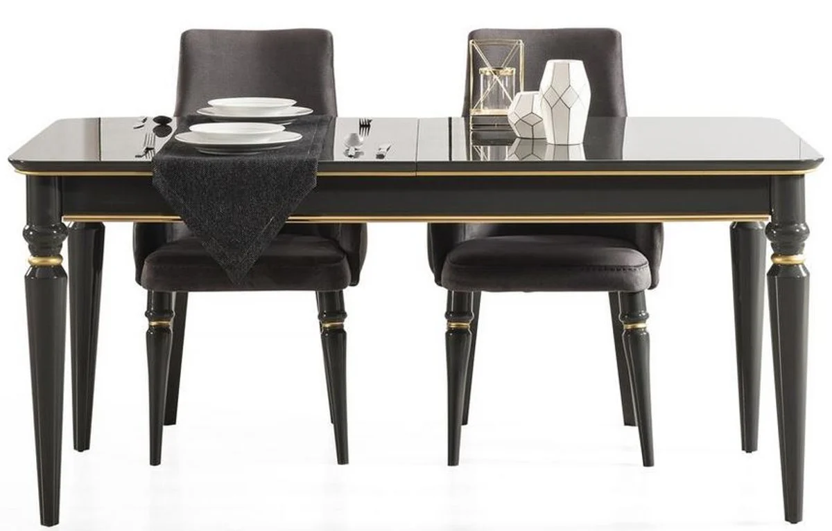 Casa Padrino conjunto de comedor Art Deco de lujo gris / oro - 1 Mesa de Comedor Extensible y 6 Sillas de Comedor - Muebles de Comedor Art Deco - Calidad de Lujo