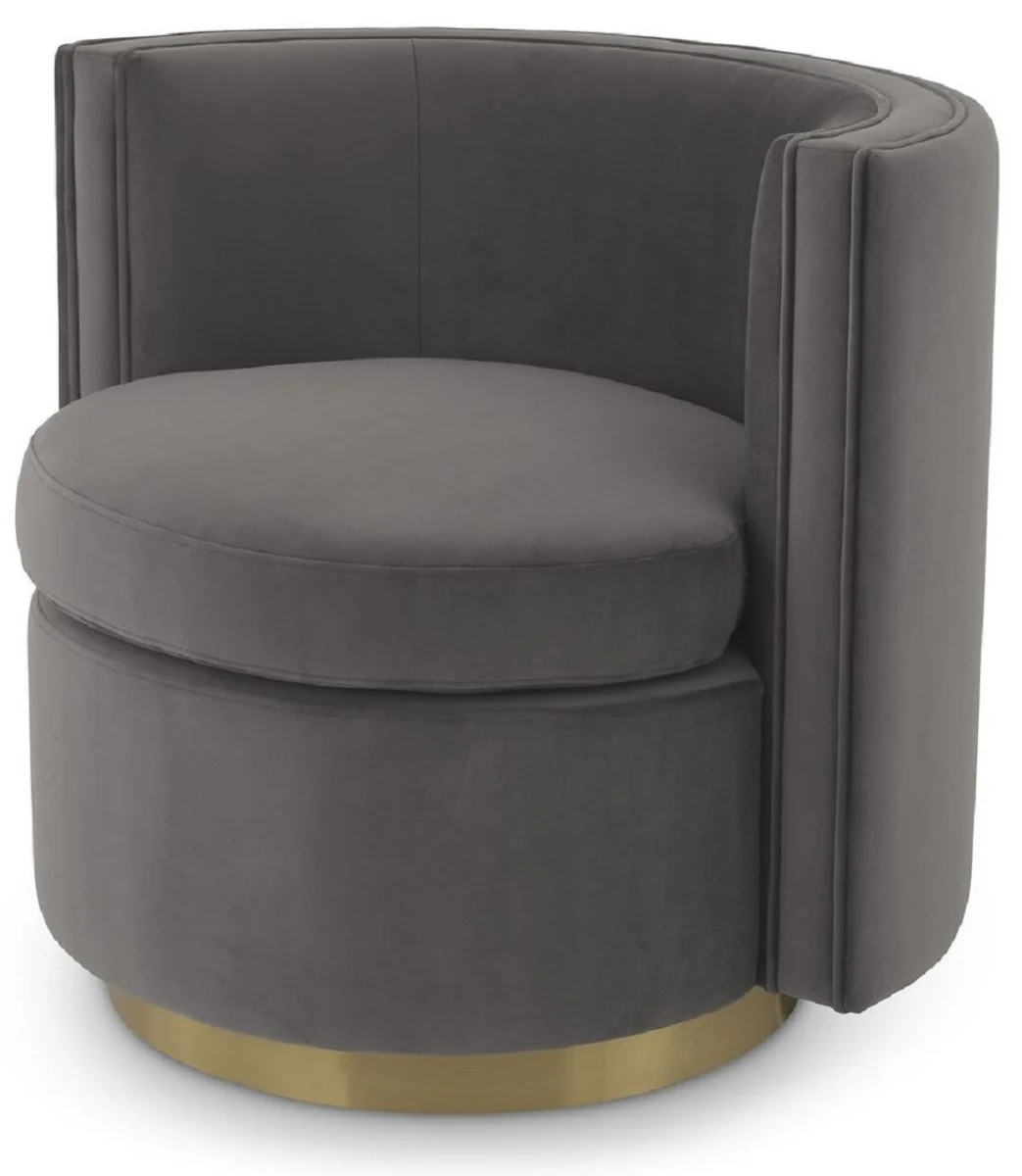 Casa Padrino sill¨®n giratorio de lujo gris / oro mate 80 x 73 x A. 71,5 cm - Sill¨®n de sal¨®n tapizado con terciopelo fino - Muebles de Lujo