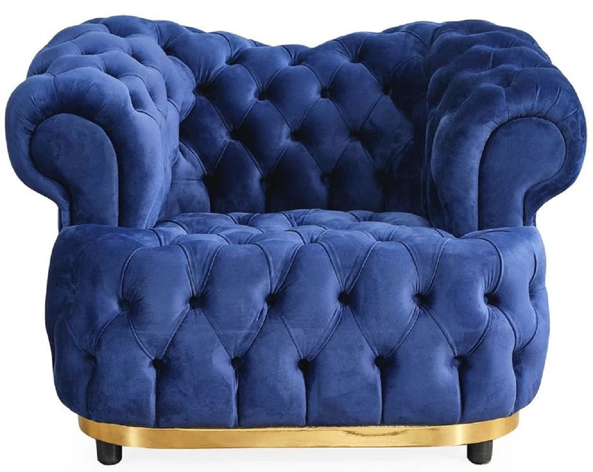 Casa Padrino Sill¨®n Chesterfield de Lujo en Terciopelo Azul / Oro / Negro 110 cm