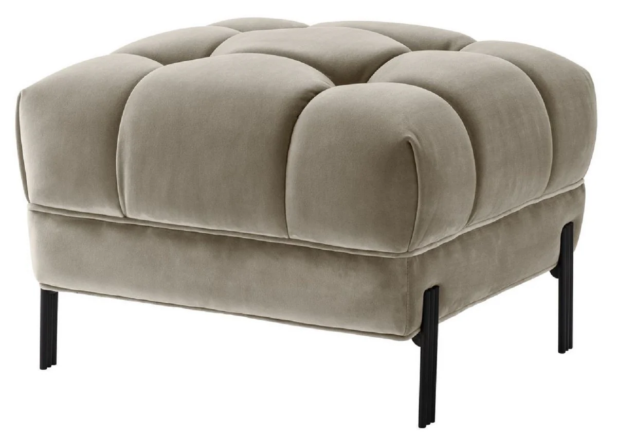 Casa Padrino taburete de pie de lujo greige / negro 59 x 59 x H. 43 cm - Taburete de Terciopelo con Patas de Acero Inoxidable - Muebles de Sal¨®n