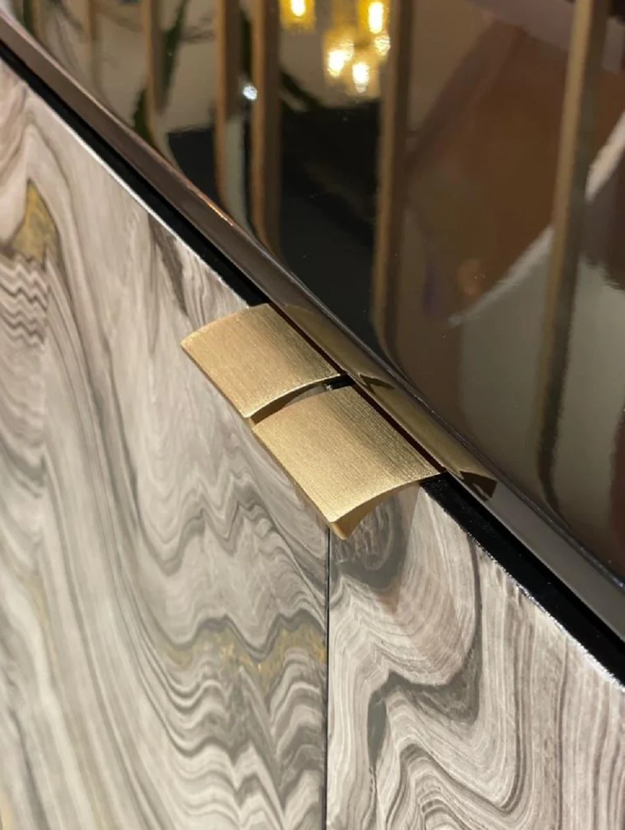 Casa Padrino aparador de lujo negro / gris / oro 200 x 40 x A. 76 cm - Gabinete de madera maciza con 4 puertas pintadas a mano - Muebles de lujo - Colección de lujo