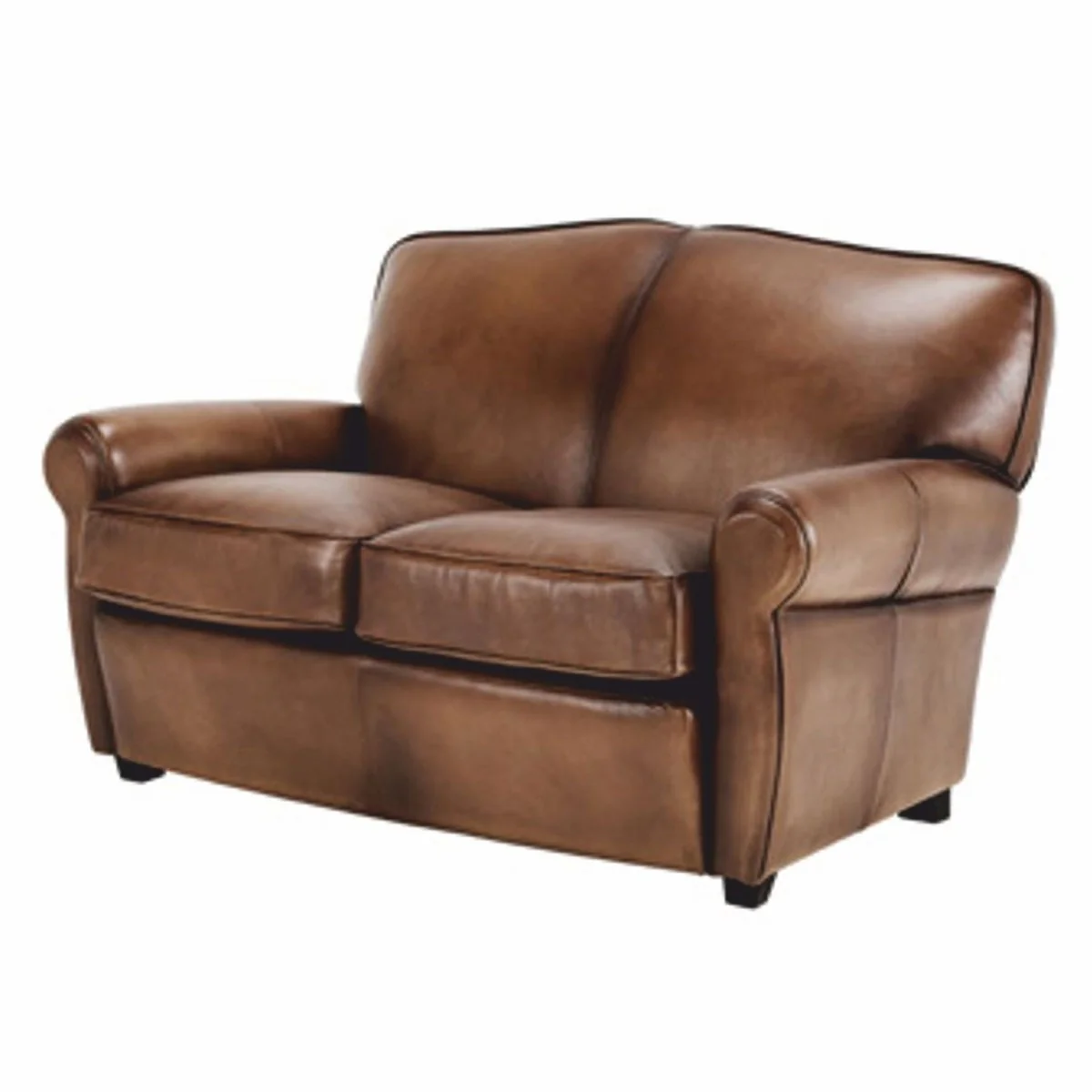 Casa Padrino sof¨¢ de lujo de cuero genuino marr¨®n oscuro / negro 140 cm - Muebles de piel